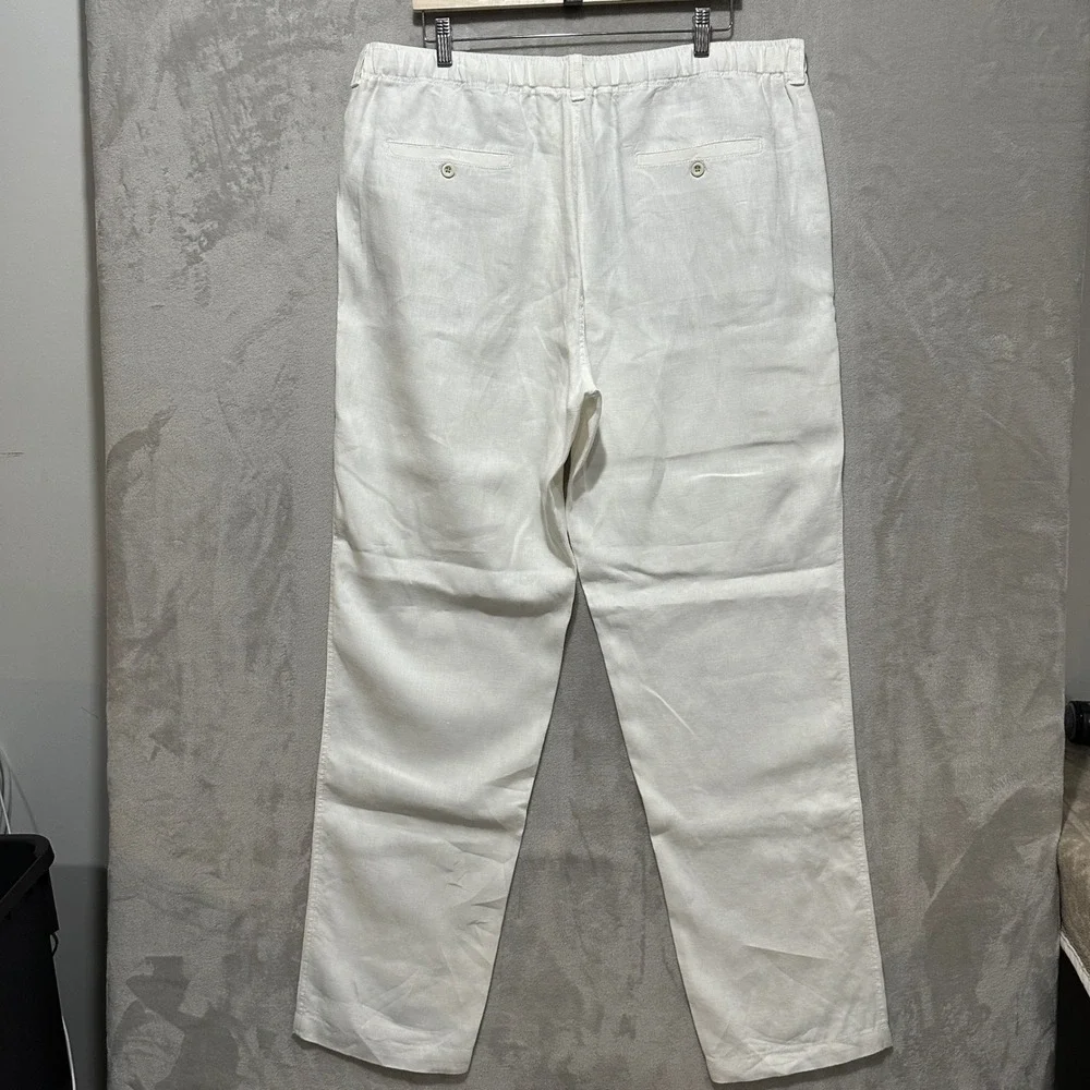 Tommy Bahama Relax Mens XL White 100% Linen Elastic Waist Straight Leg Pants